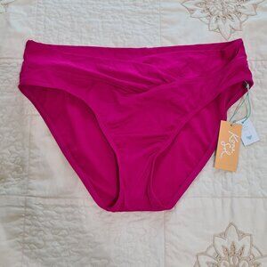 Kona Sol Shirred Hipster Medium Coverage Bikini Bottoms, L, NWT